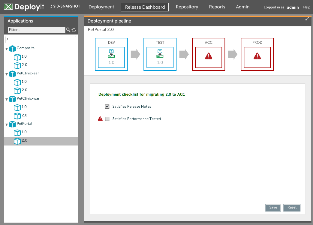 Deployit product dashboard UI