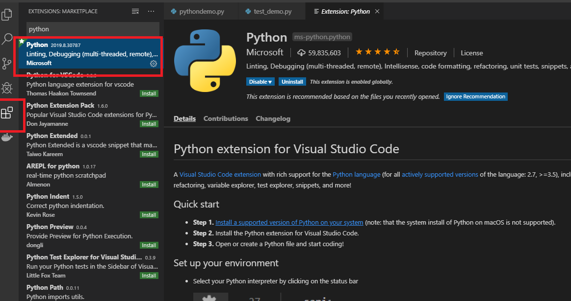 python extension for visual studio code