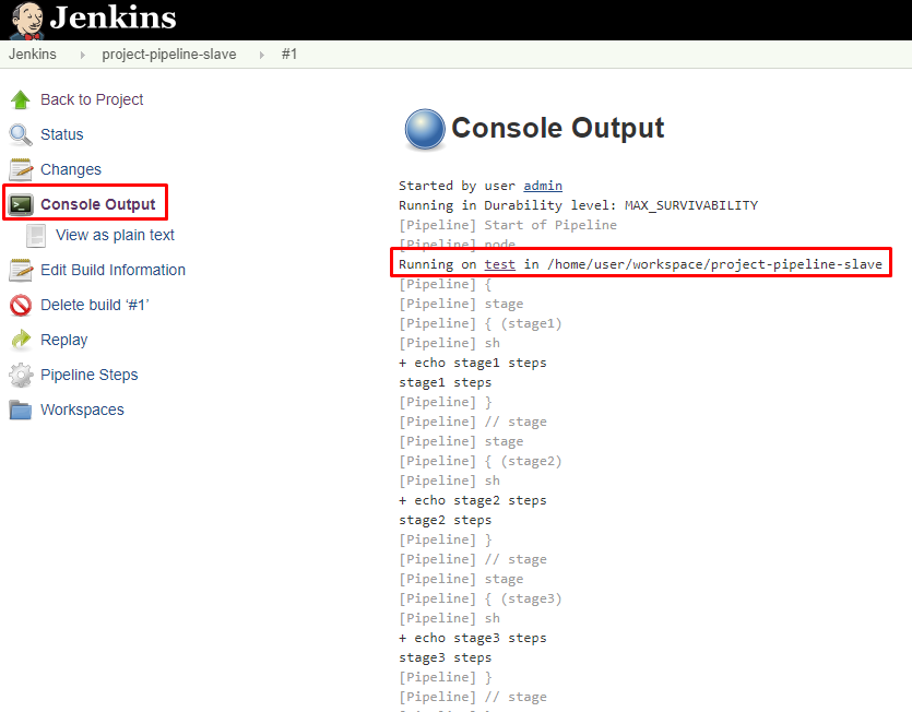 Jenkins output