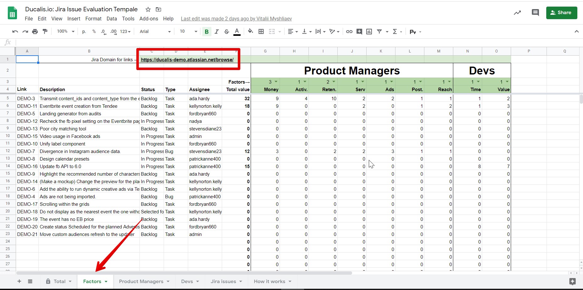 Adding to Factors tab