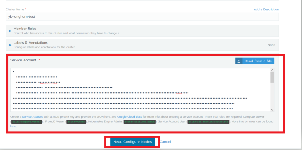 Configuring service account