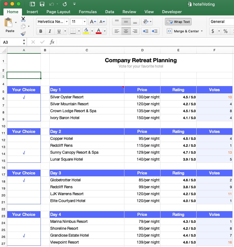 Pre-designed Excel File