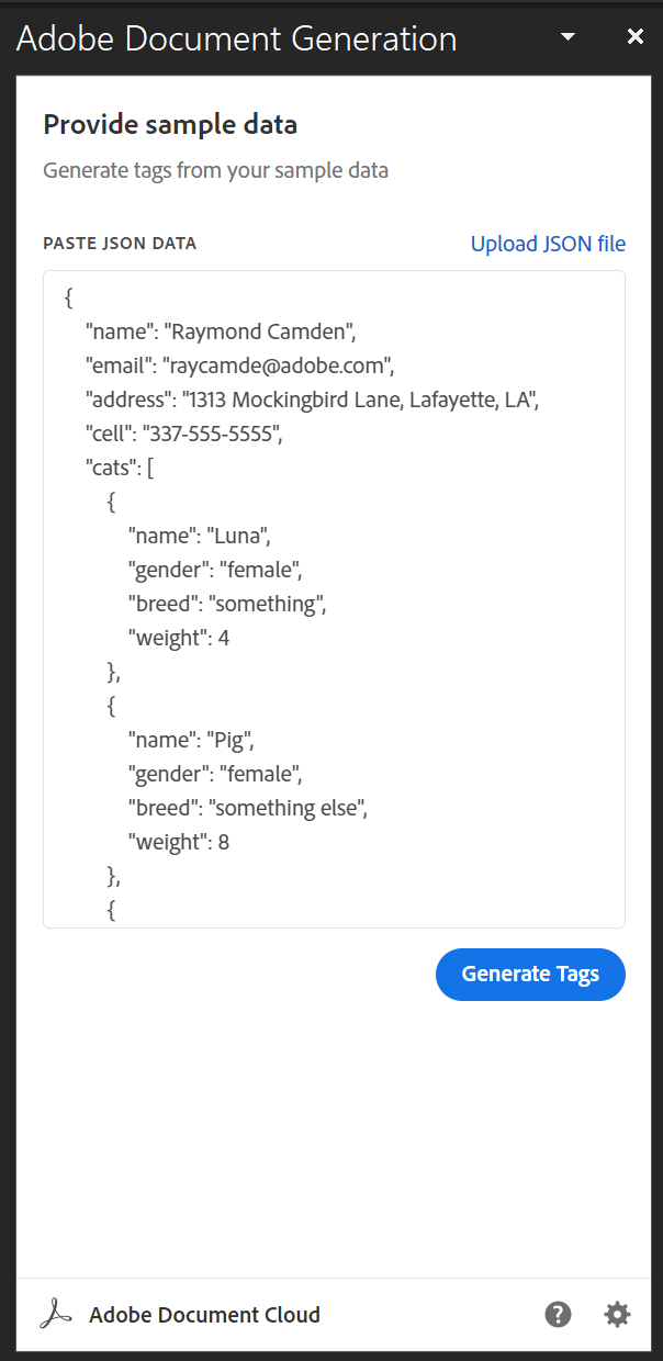 Providing Sample Data