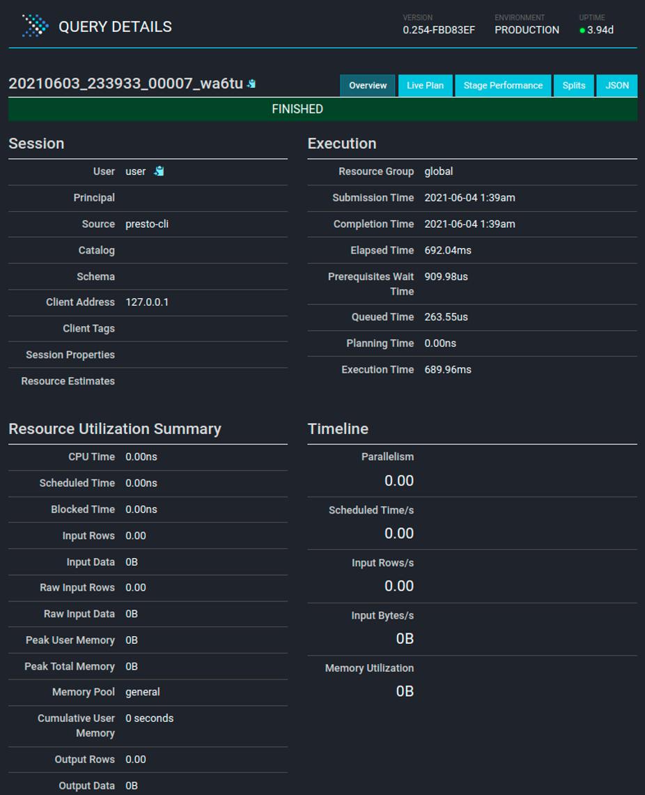 PrestoDB query details