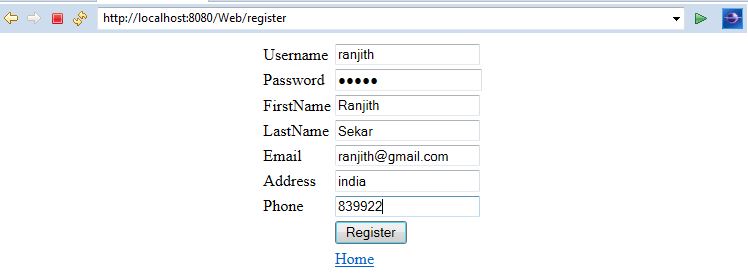 Spring MVC Example for User 