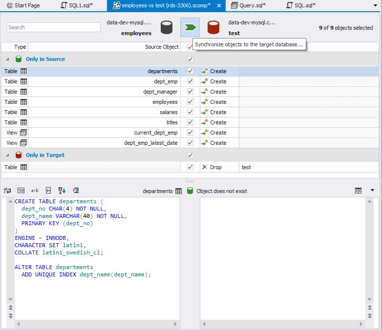 Sql database comparison tool