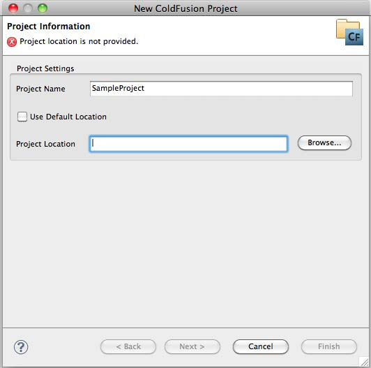 New ColdFusion Project dialog